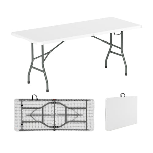 6 ft Portable Folding Table 350 LBS Fold-in-Half Table with HDPE Tabletop, White