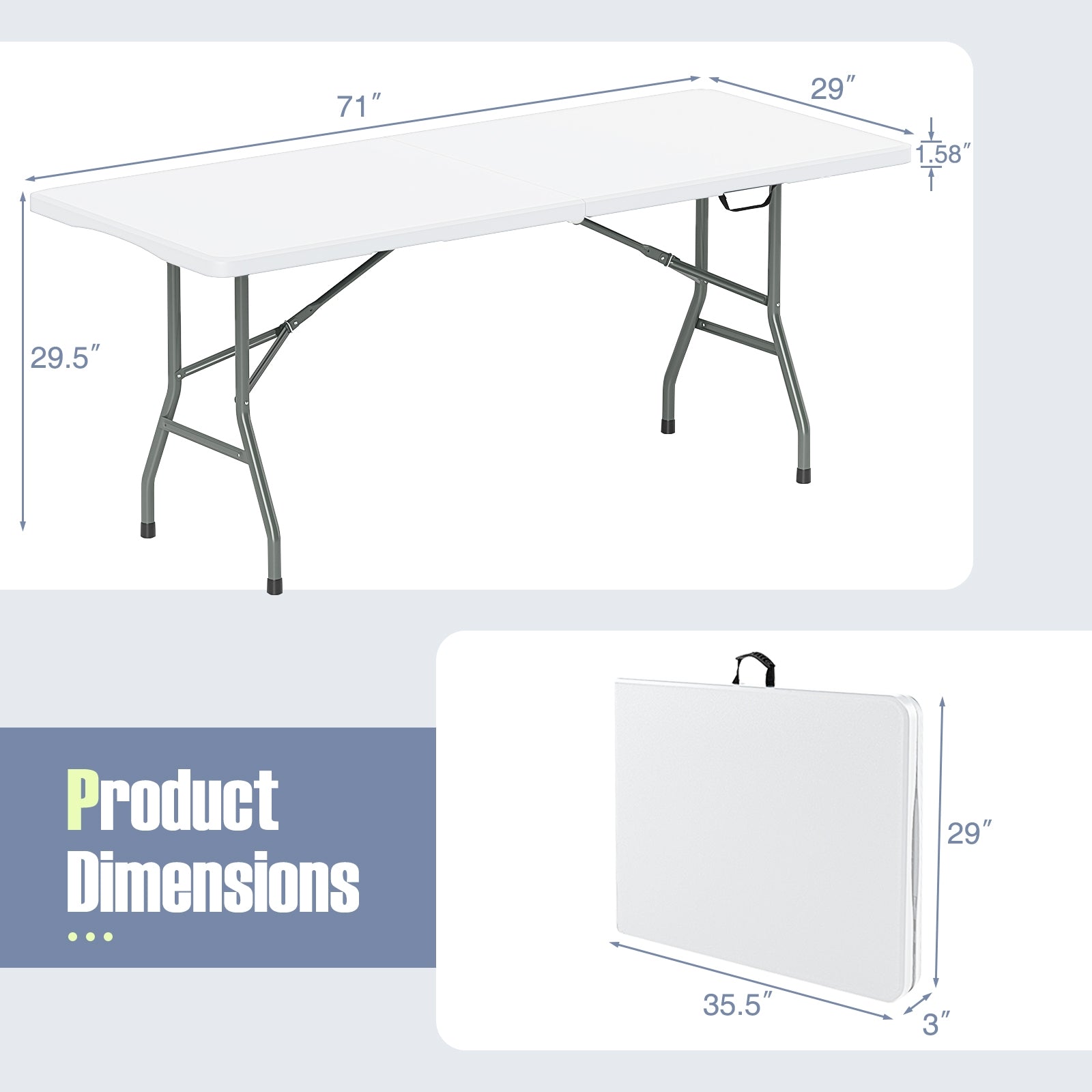 6 ft Portable Folding Table 350 LBS Fold-in-Half Table with HDPE Tabletop, White Camping Furniture at Gallery Canada