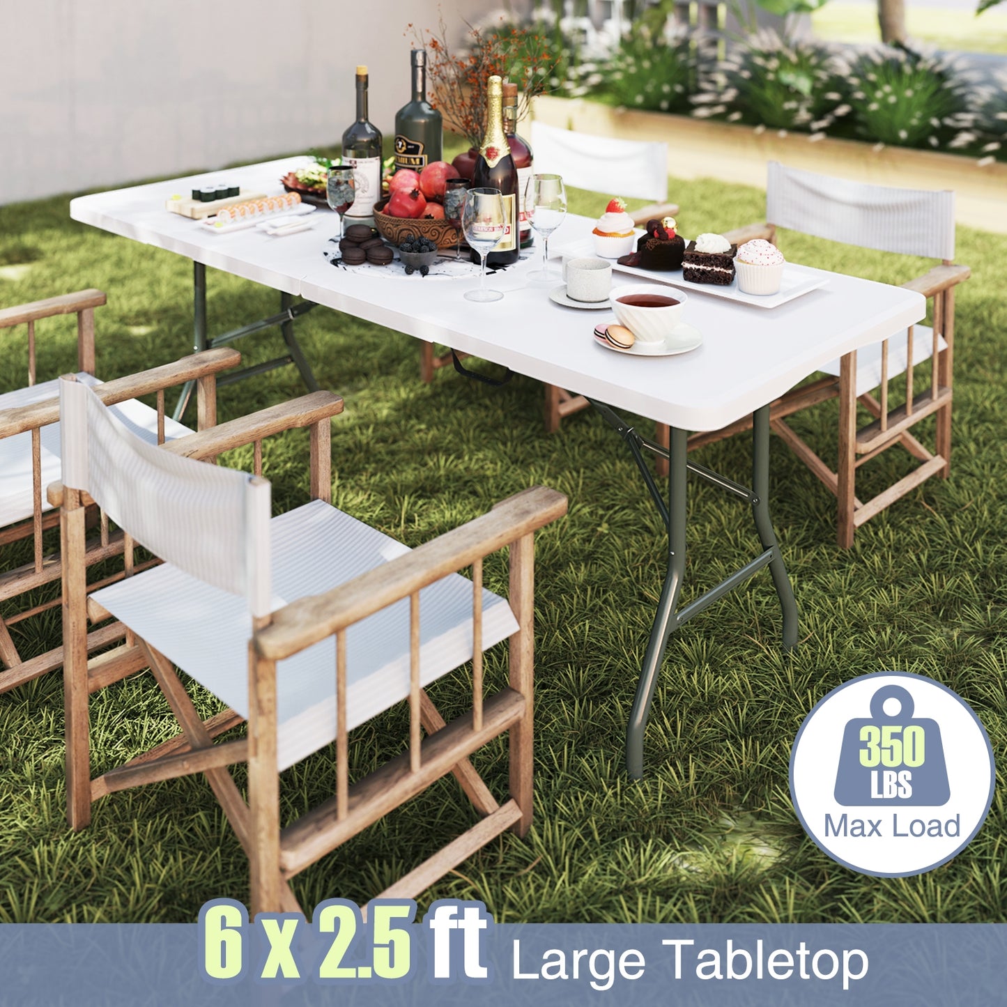 6 ft Portable Folding Table 350 LBS Fold-in-Half Table with HDPE Tabletop, White Camping Furniture at Gallery Canada