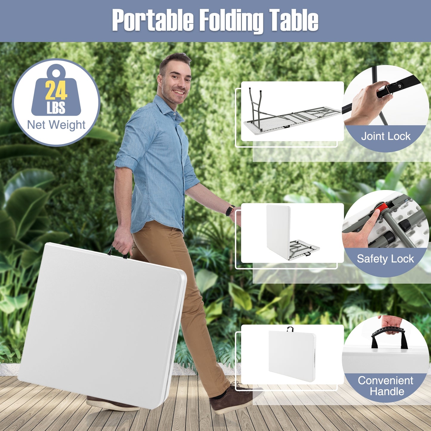 6 ft Portable Folding Table 350 LBS Fold-in-Half Table with HDPE Tabletop, White Camping Furniture at Gallery Canada