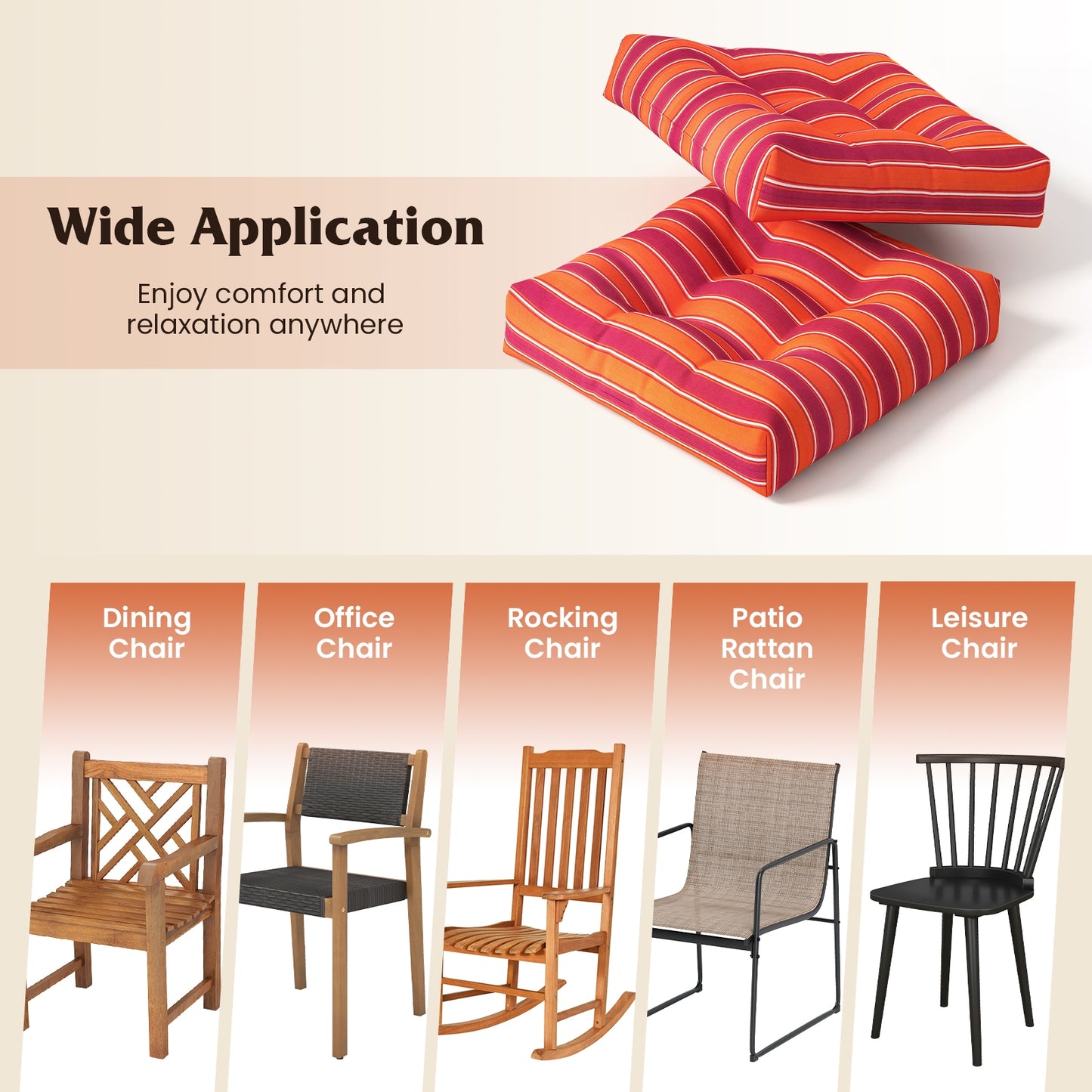 21 Inch x 21 Inch Patio Chair Seat Cushion Pads for Indoor and Outdoor, Orange Outdoor Furniture Accessories at Gallery Canada