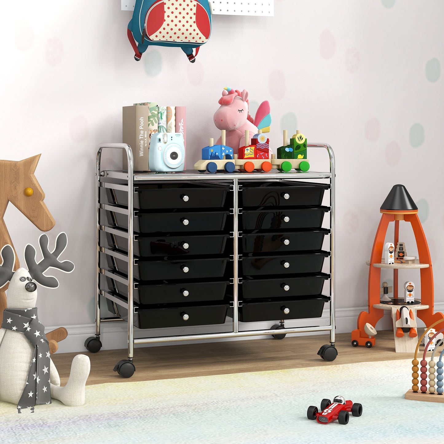12 Drawers Rolling Storage Cart for Home and Office, Black File Cabinets at Gallery Canada
