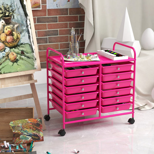 12 Drawers Rolling Storage Cart for Home and Office, Pink File Cabinets Pink at Gallery Canada