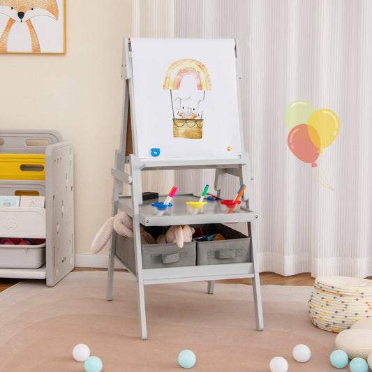 3-In-1 Kids Art Easel, Magnetic Chalkboard And Whiteboard, Gray Art Easels Gray at Gallery Canada