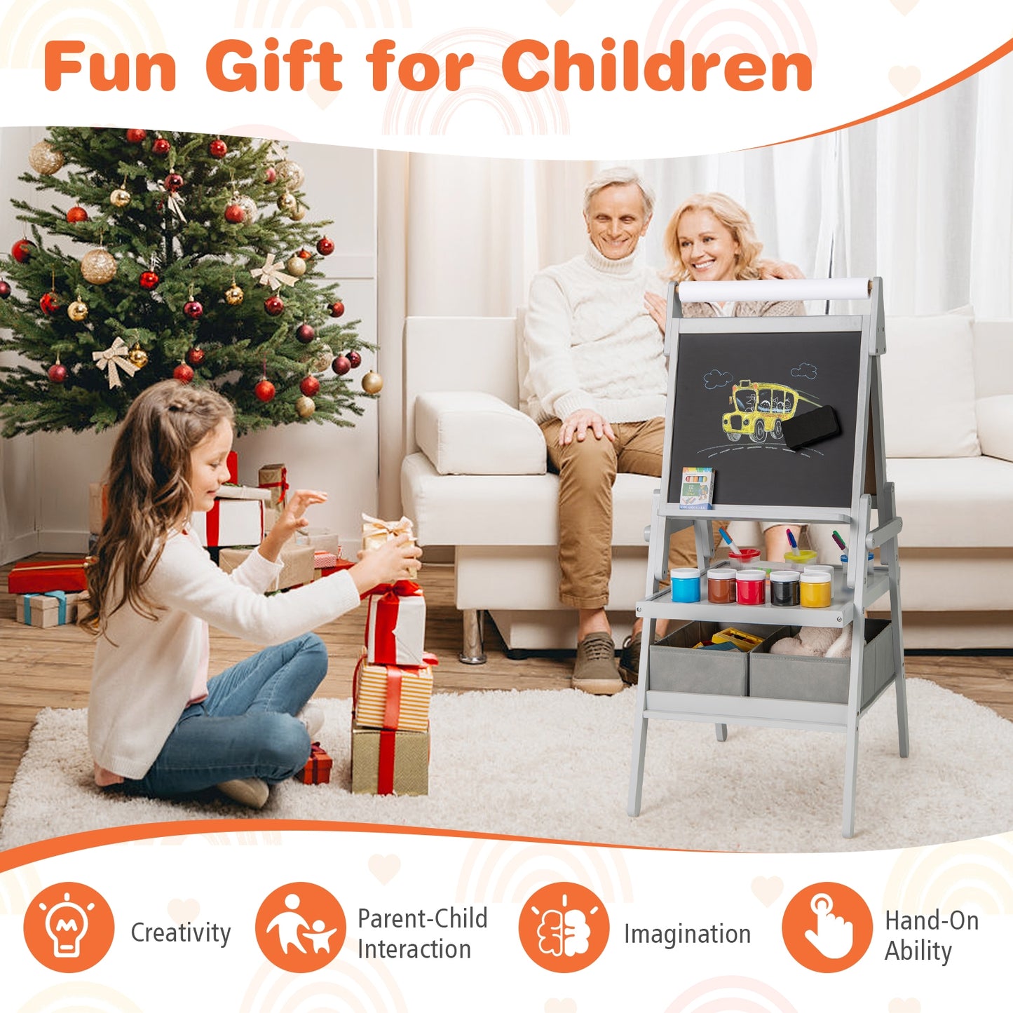 3-In-1 Kids Art Easel, Magnetic Chalkboard And Whiteboard, Gray Art Easels at Gallery Canada