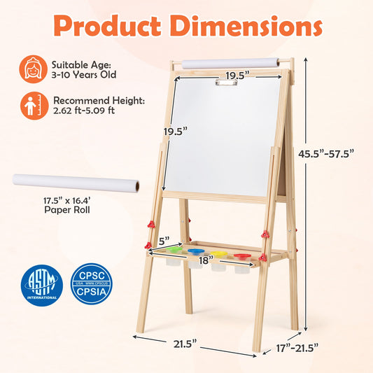 Adjustable Double-Sided Easel With 4 Paint Cups, Natural Art Easels Natural at Gallery Canada