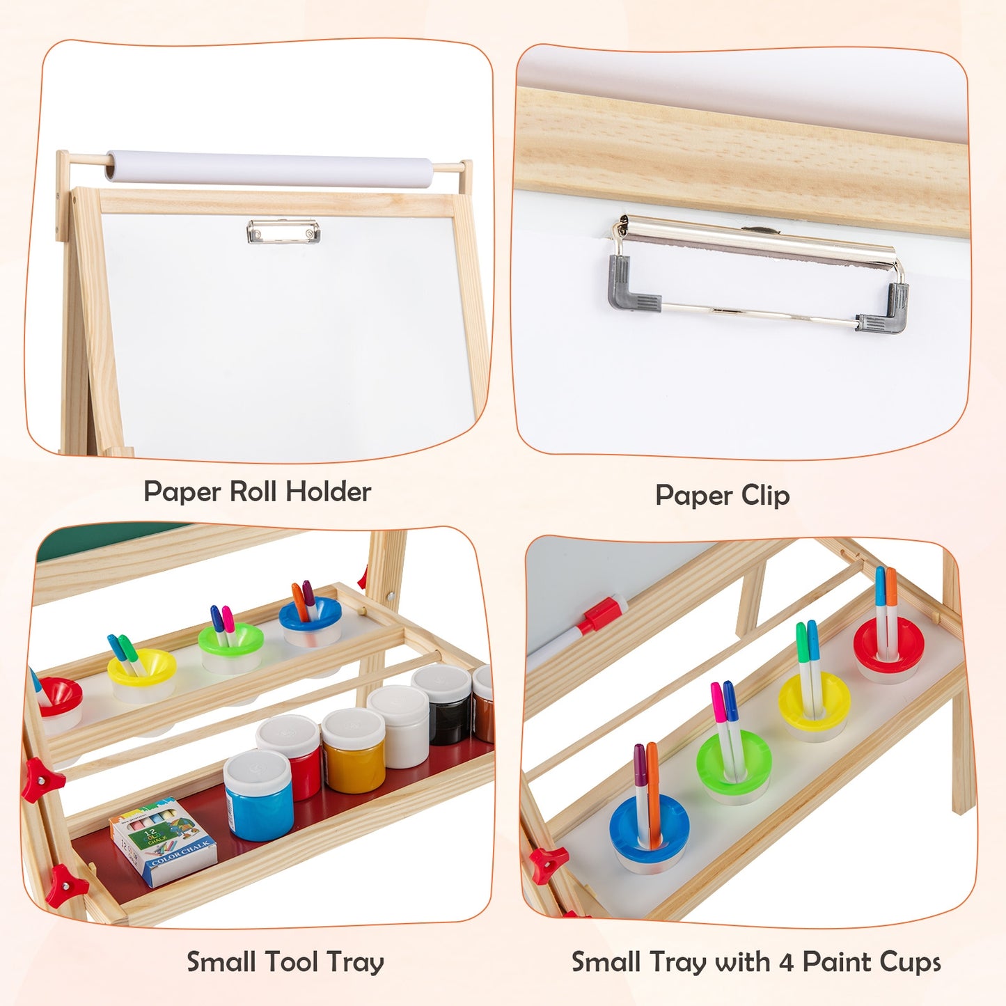 Adjustable Double-Sided Easel With 4 Paint Cups, Natural Art Easels at Gallery Canada