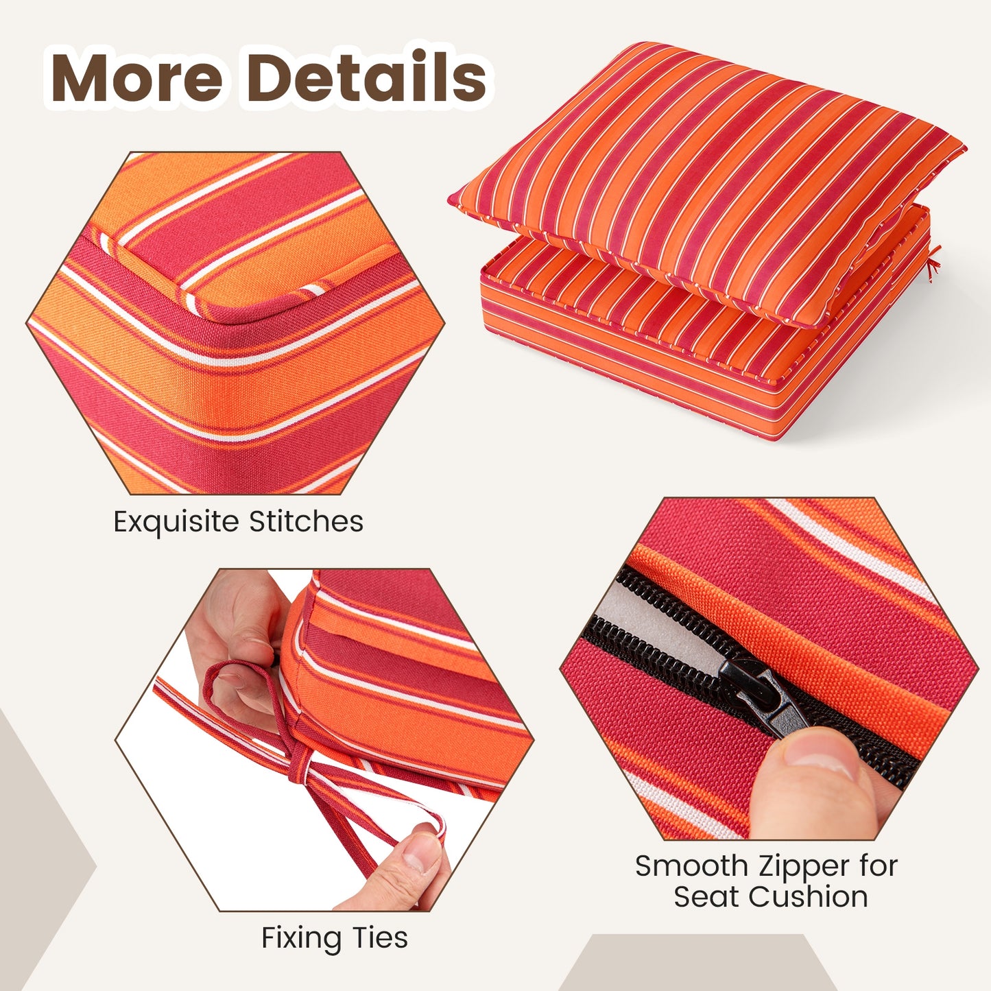 Deep Seat Chair Cushion Pads Set with Rope Belts for Indoor and Outdoor, Orange Outdoor Furniture Accessories at Gallery Canada