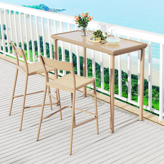 3 Piece Patio Bar Table Set, Height Table, 2 Armless Chairs, Brown Patio Bar Furniture Brown at Gallery Canada