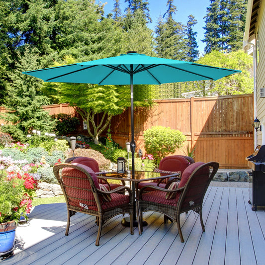 10 Feet Outdoor Patio Umbrella, Solar LED Lights, Turquoise Outdoor Umbrellas Turquoise at Gallery Canada