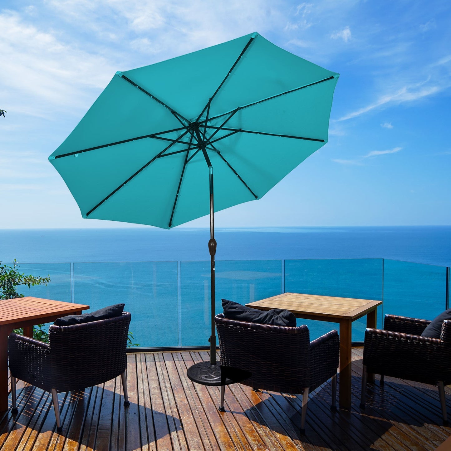 10 Feet Outdoor Patio Umbrella, Solar LED Lights, Turquoise Outdoor Umbrellas at Gallery Canada