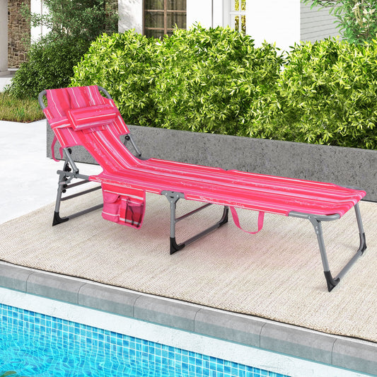 Folding Beach Lounge Chair With Pillow, Pink And White Outdoor Chaise Lounges White & Pink at Gallery Canada