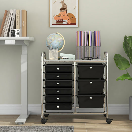 9-Drawer Rolling Storage Cart, Black