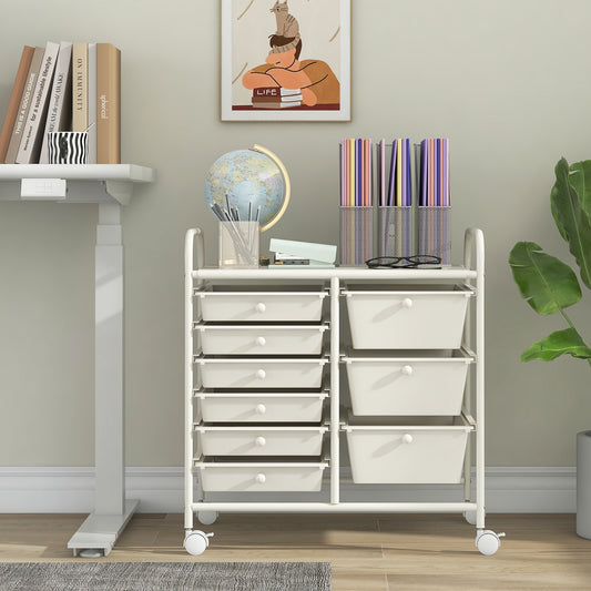 9-Drawer Rolling Storage Cart, Metal Frame, White