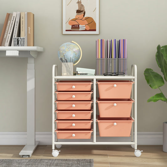 9-Drawer Rolling Storage Cart, Metal Frame, Peach File Cabinets Peach at Gallery Canada
