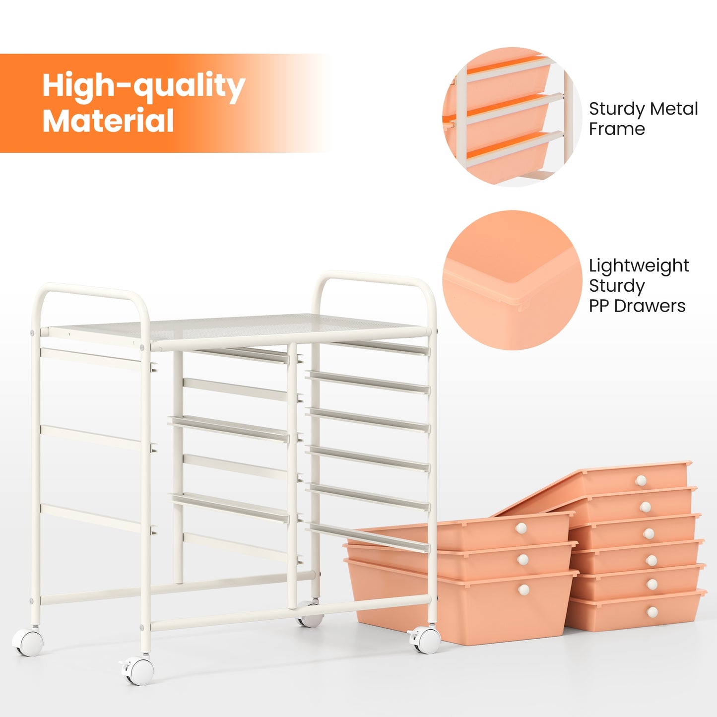 9-Drawer Rolling Storage Cart, Metal Frame, Peach File Cabinets at Gallery Canada