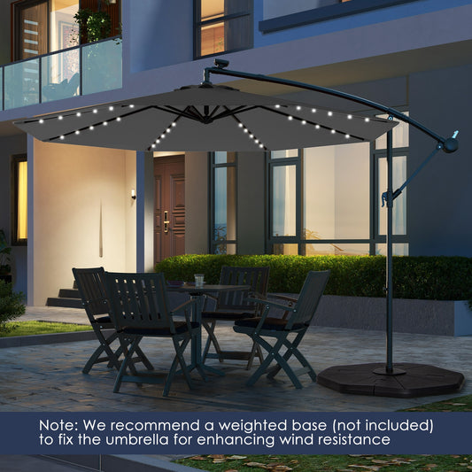 10 Feet Solar Offset Hanging Umbrella, 40 Lamp Beads, Gray Outdoor Umbrellas Gray at Gallery Canada