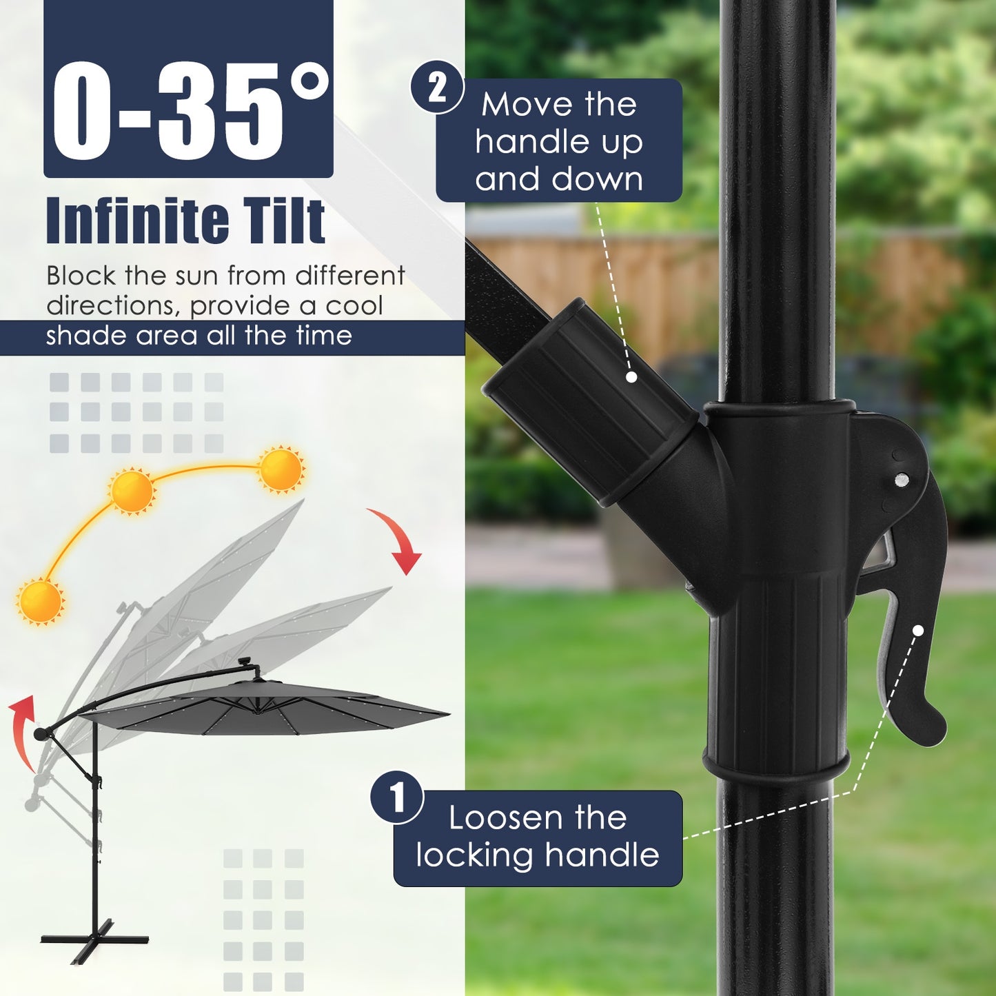 10 Feet Solar Offset Hanging Umbrella, 40 Lamp Beads, Gray Outdoor Umbrellas at Gallery Canada