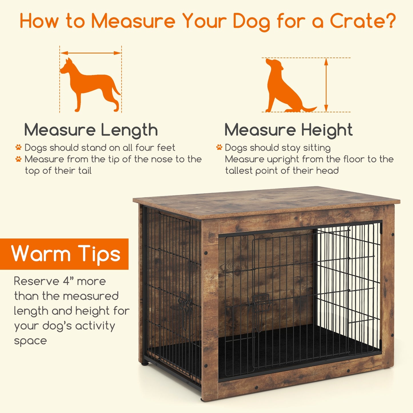 Dog Crate Furniture With Cushion, Double Doors, 33 Inches