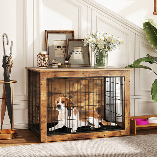 Dog Crate Furniture With Cushion, Double Doors, 37 Inches Dog Kennels Options at Gallery Canada