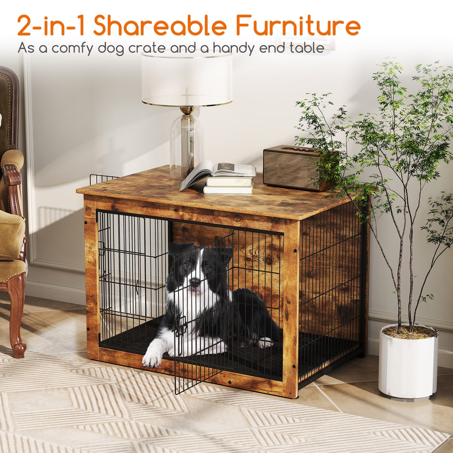 Dog Crate Furniture With Cushion, Double Doors, 37 Inches Dog Kennels at Gallery Canada