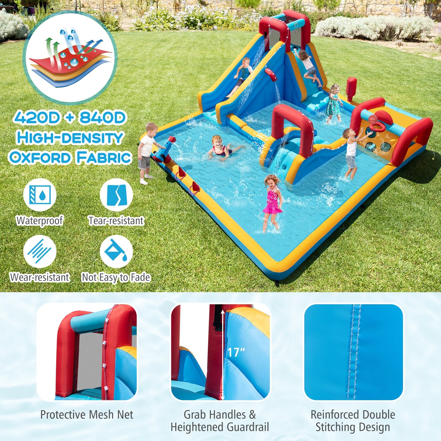 Inflatable Double Water Slide Park, 9-in-1 Giant Bounce House, 680W Blower Inflatable Water Slides at Gallery Canada