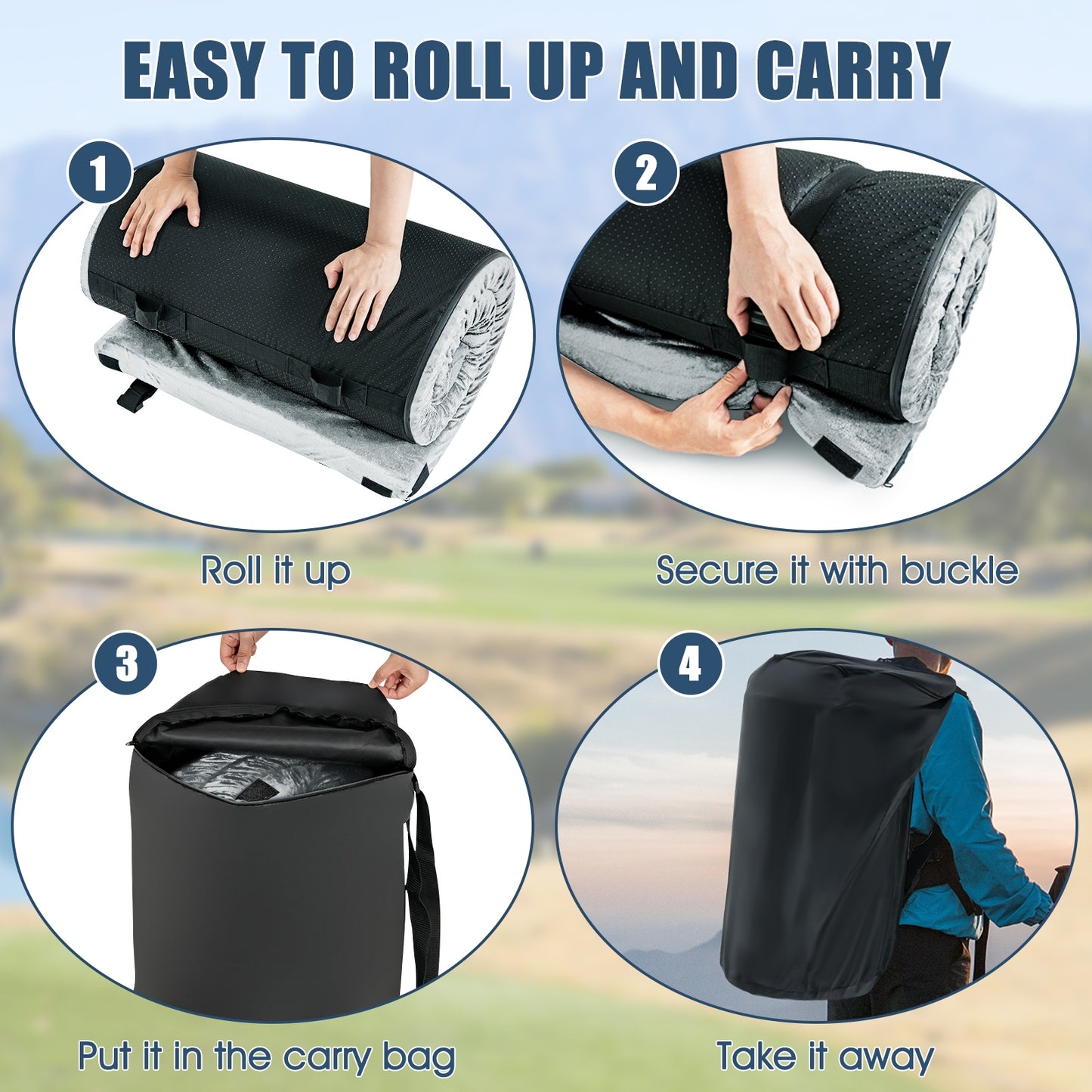 Matelas de camping portable léger, avec sac de transport, gris