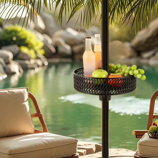 Patio Umbrella Table Tray Adjustable with Storage and Umbrella Poles, Black Outdoor Umbrella Bases Black at Gallery Canada