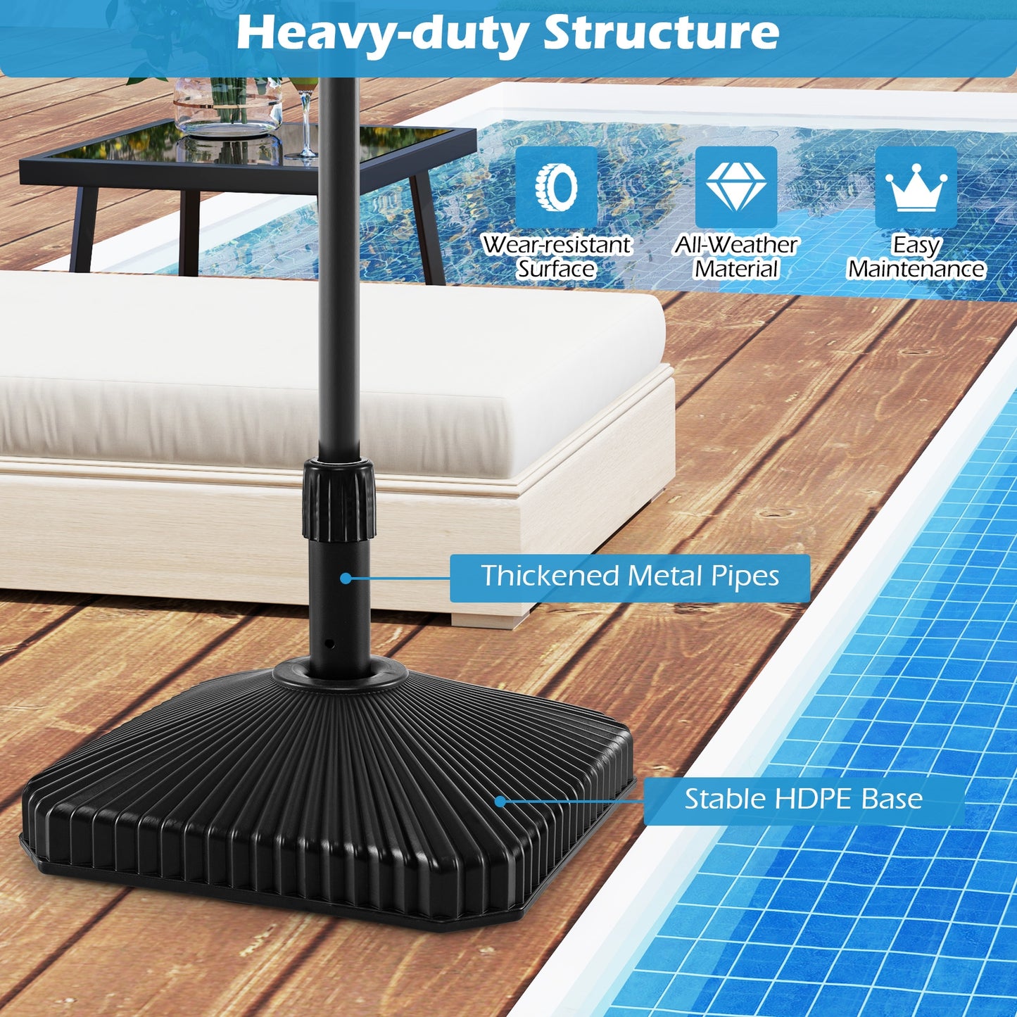 Fillable Umbrella Base, Shell Texture, 3 Coupler Sizes, Black Outdoor Umbrella Bases at Gallery Canada
