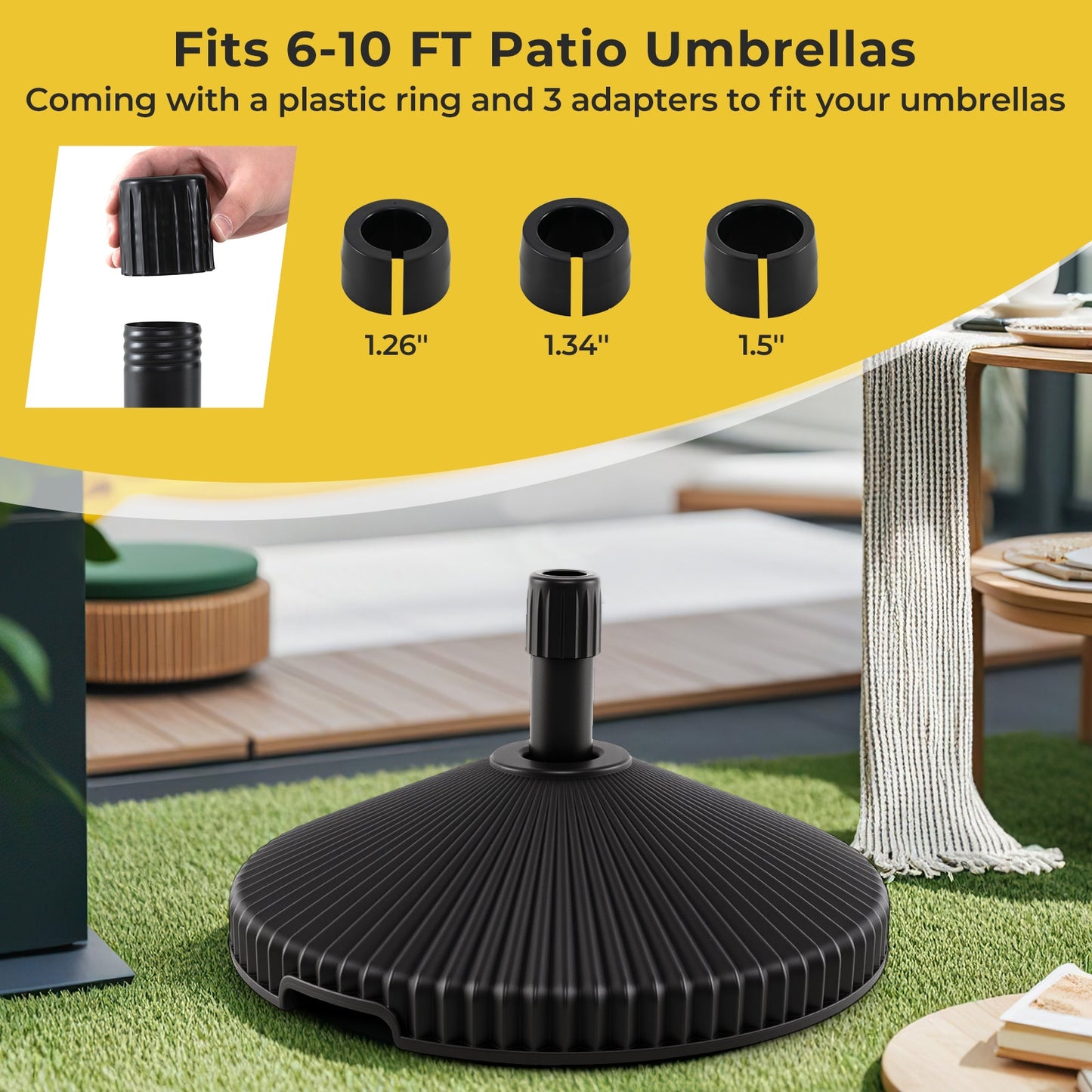 Outdoor Umbrella Stand, Sand Filled, Shell Texture, 3 Coupler Sizes, Black Outdoor Umbrella Bases at Gallery Canada
