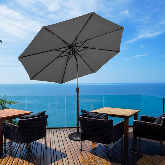 10 Feet Outdoor Patio Umbrella, Solar LED Lights, Gray Outdoor Umbrellas Gray at Gallery Canada