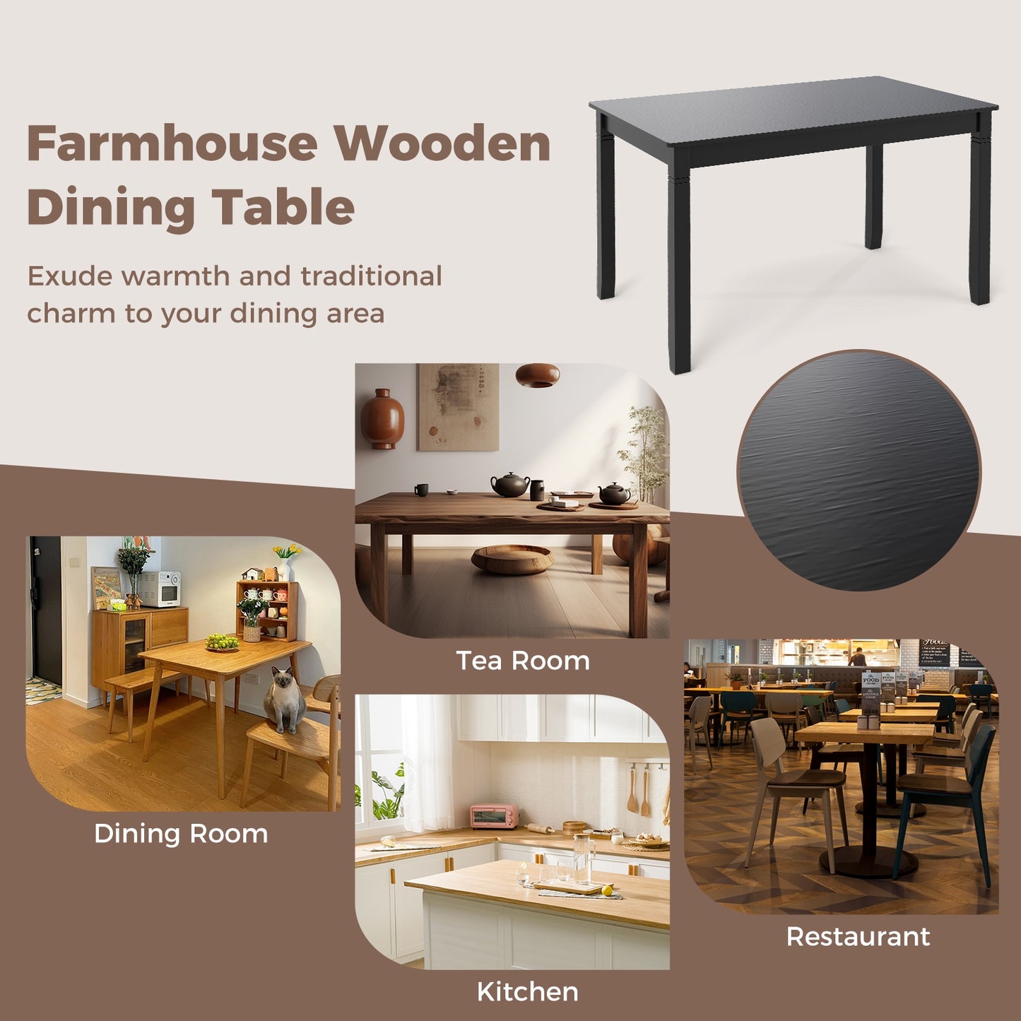 48-Inch Wooden Dining Table For 4, Rectangular Kitchen Table, Black Dining Tables at Gallery Canada
