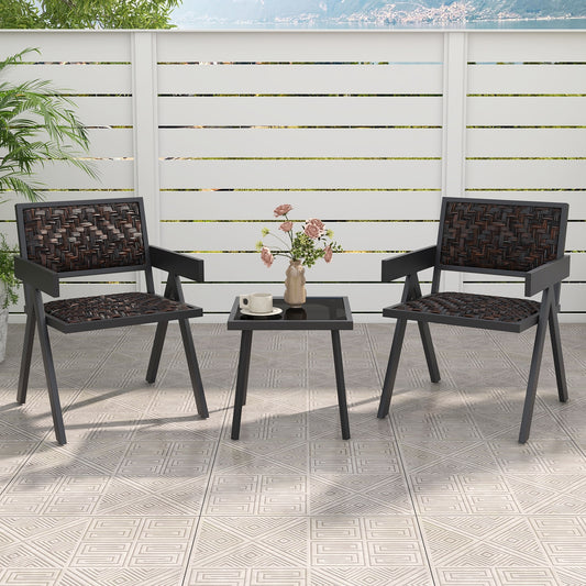 3 Piece Patio PE Wicker Bistro Set, Quick-Dry Foam, Black Patio Conversation Sets Black at Gallery Canada