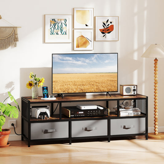 TV Stand For 65 Inches, With Power Outlets USB Charging, Rustic Brown Entertainment Centers & TV Stands Rustic Brown at Gallery Canada