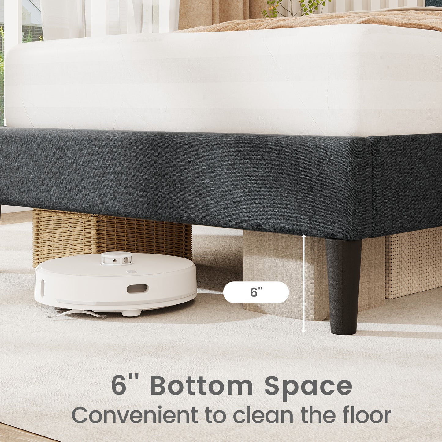 Upholstered Platform Bed With Tufted Headboard, Wooden Slats, Twin Size, Gray Simple Bed Frame at Gallery Canada