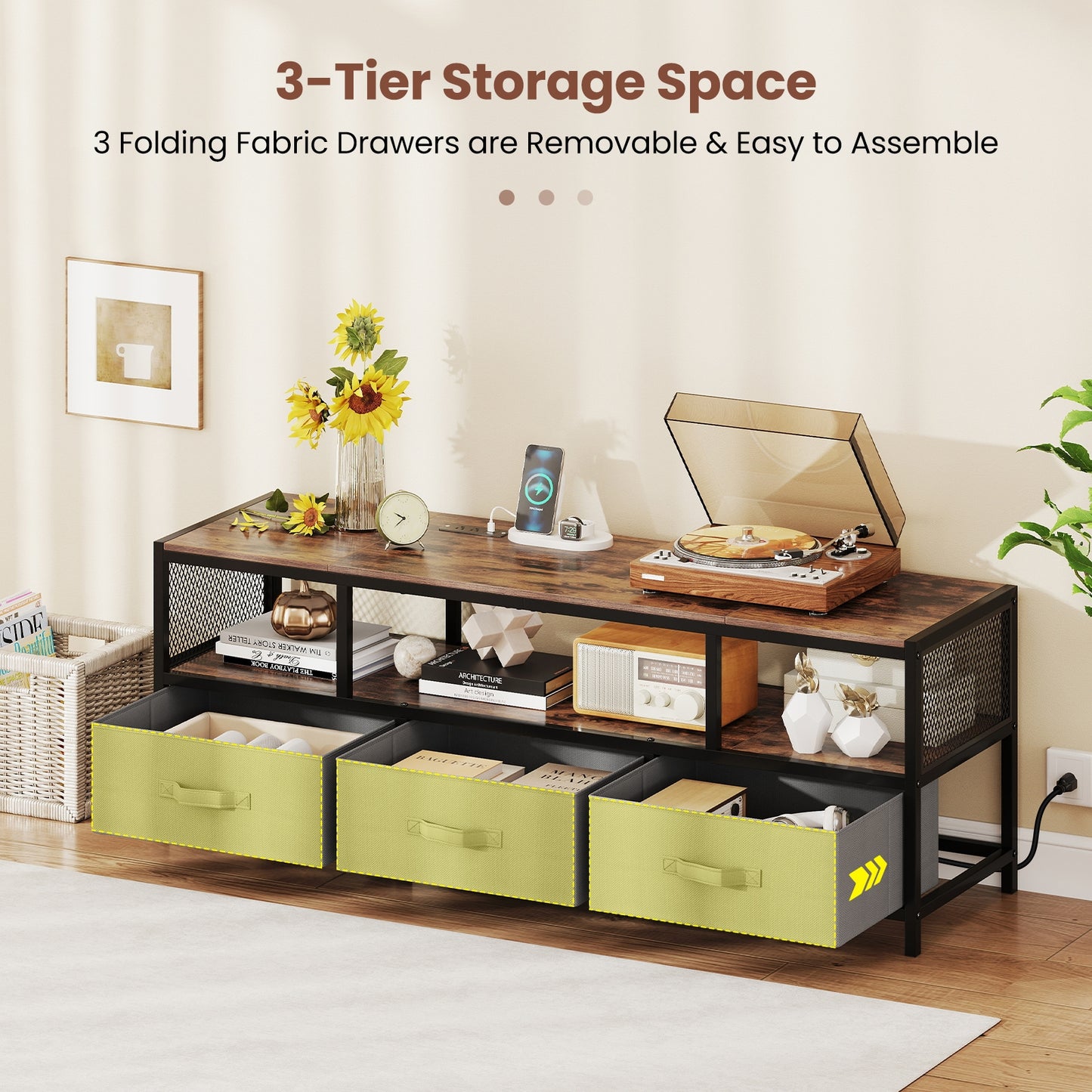 TV Stand for TVs up to 65 Inches with Power Outlets USB Charging, Rustic Brown Entertainment Centers & TV Stands at Gallery Canada