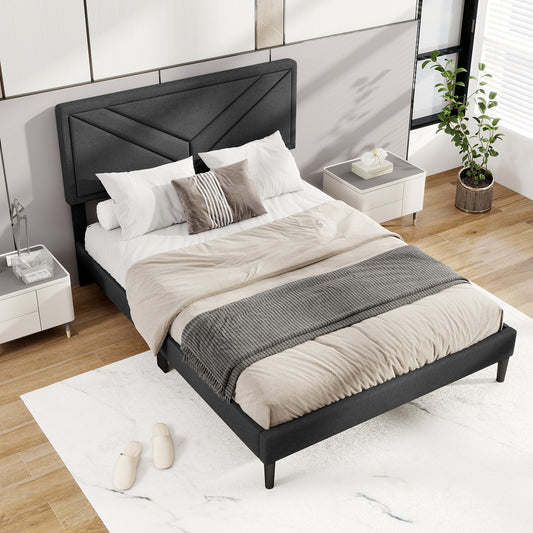 Upholstered Platform Bed with Tufted Headboard and Wooden Slats-Full Size, Gray Simple Bed Frame Gray at Gallery Canada