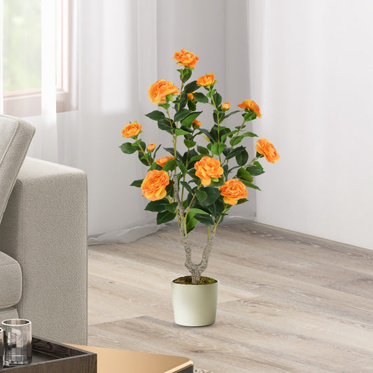 36 Inch Artificial Camellia Tree with Blooming Flower 1 Pack, Orange Faux Plants Orange at Gallery Canada