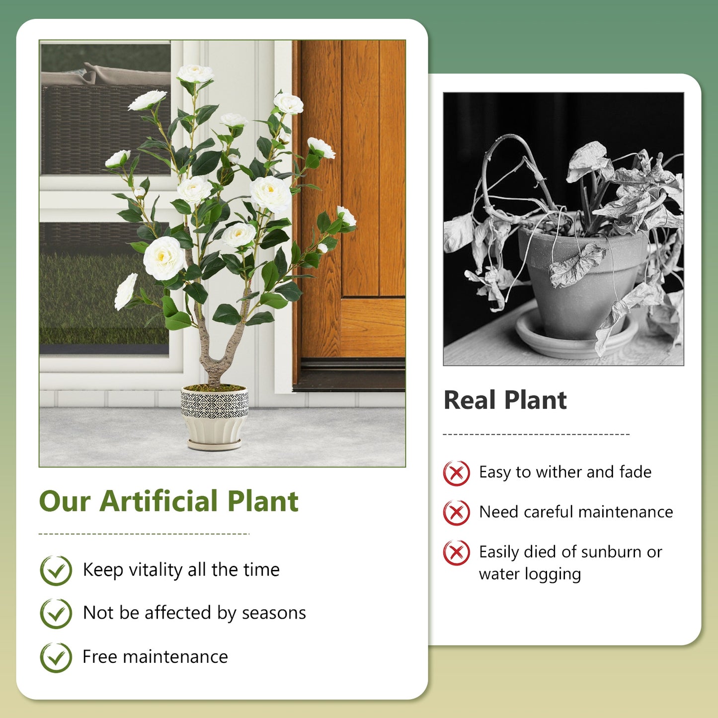 36 Inch Artificial Camellia Tree, Blooming Flower, White Faux Plants at Gallery Canada