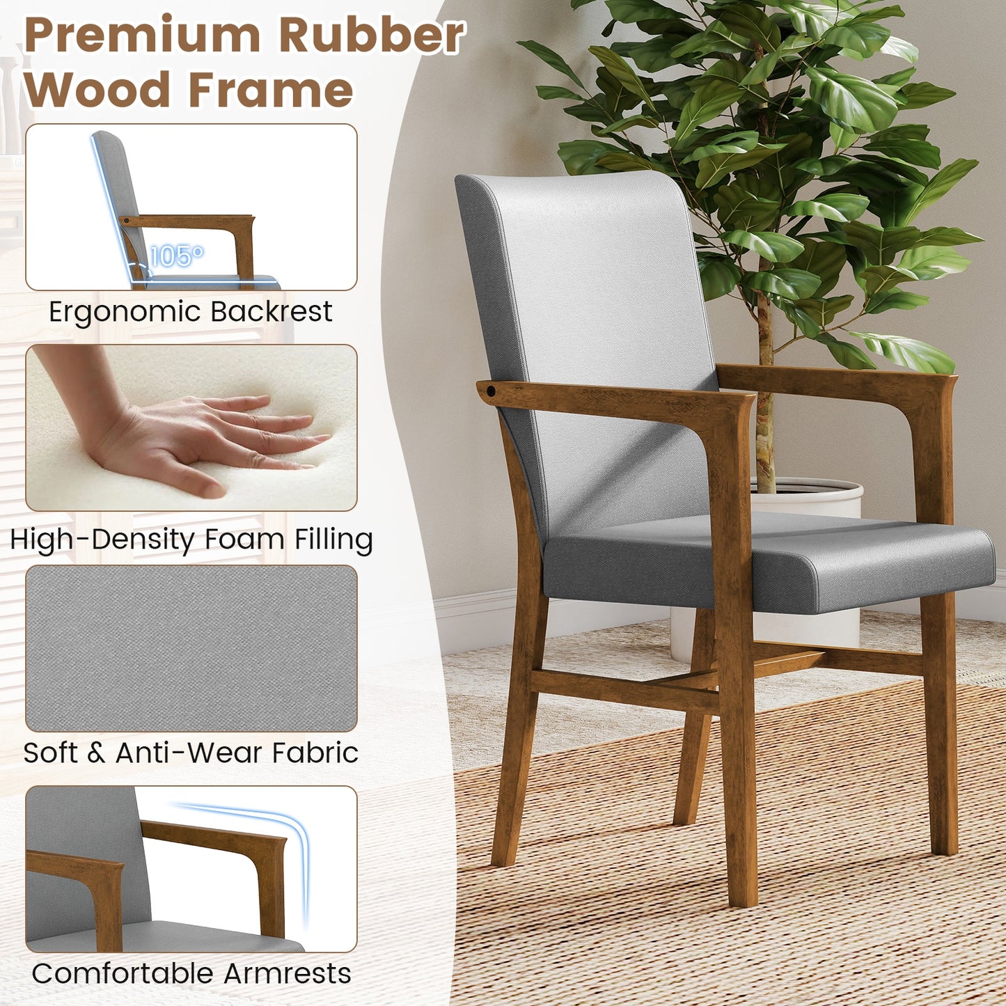 Upholstered Accent Chairs Set of 2, High Back Solid Wood Frame, Gray Accent Chairs at Gallery Canada