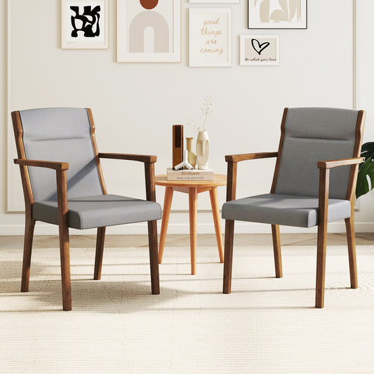 Upholstered Wooden Accent Chairs Set of 2 with High Back and Soft Cushion, Gray Accent Chairs Gray at Gallery Canada