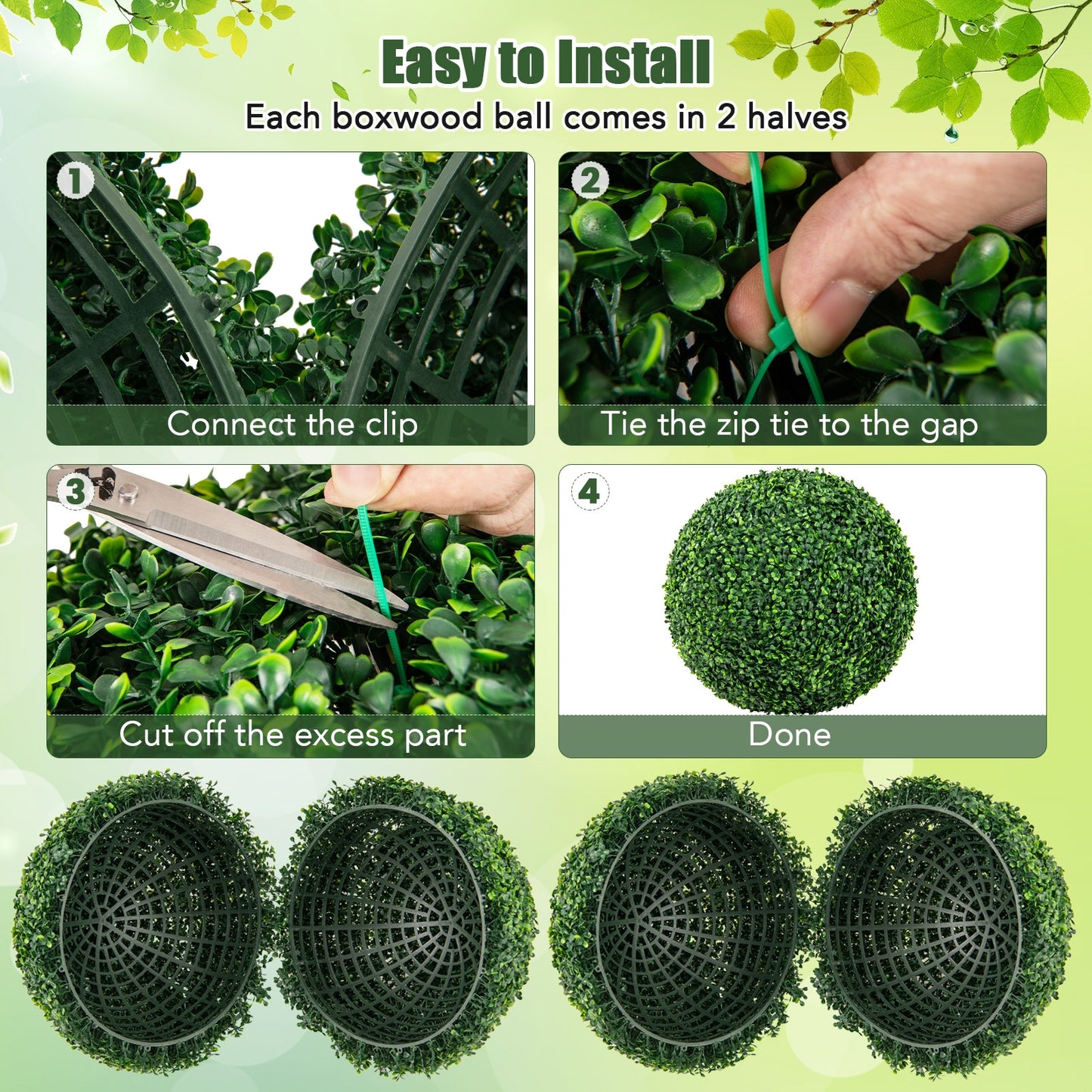 Artificial Plant Boxwood Topiary Ball, 16"/20", Patio Garden Decor