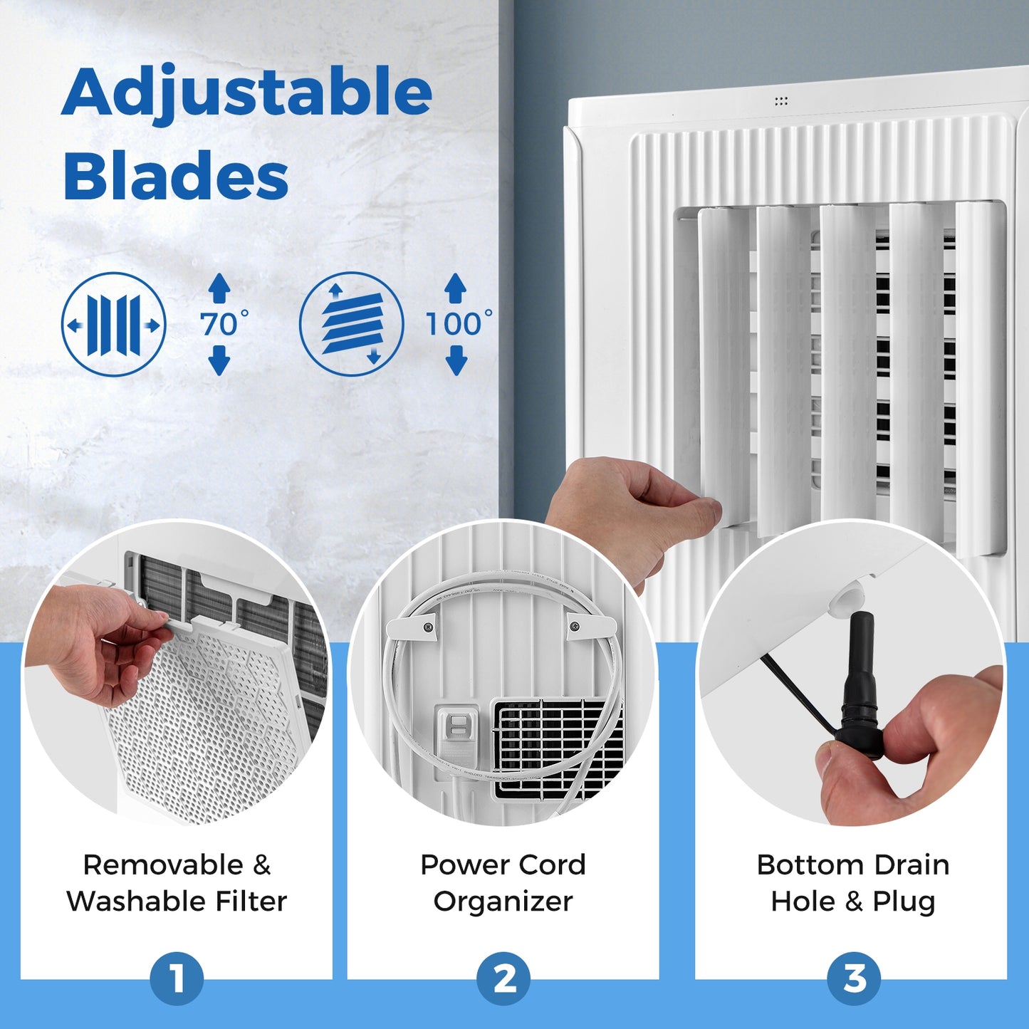 Climatiseur portable 10000 BTU, 350 pieds carrés, Blanc