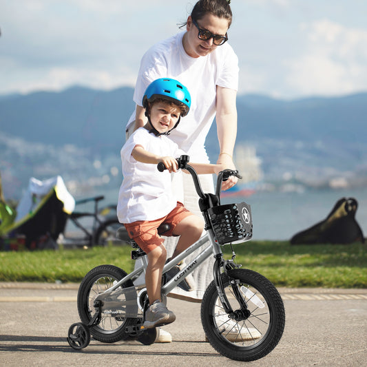 14 Inch Kids Bike, Adjustable, Transparent Chain Cover, 4-5 Years, Silver Kids Bike Silver at Gallery Canada