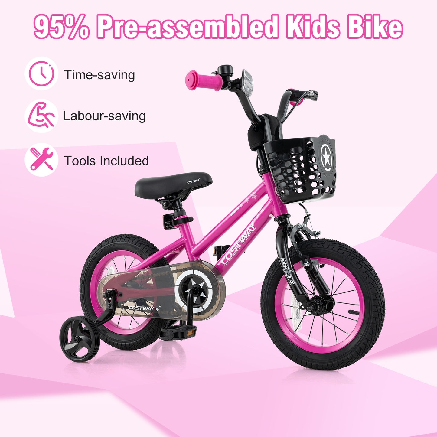 14 Inch Kids Bike, Adjustable, Front Basket, Ages 4-5, Pink Kids Bike at Gallery Canada