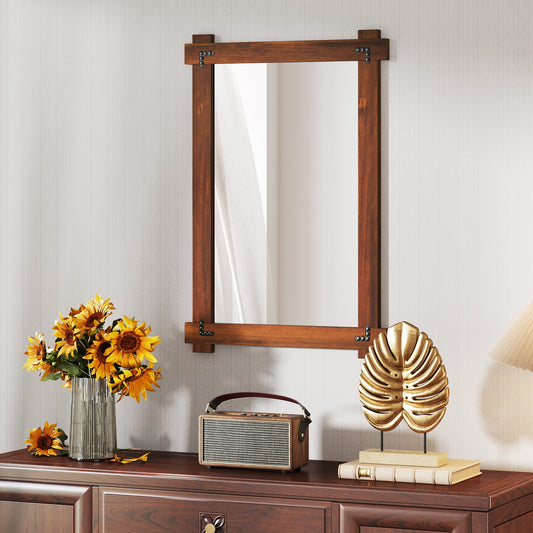 Wood Framed Mirror, Acacia Frame, Vintage Rivet Design, Brown-M, Brown Wall Mirrors Brown at Gallery Canada