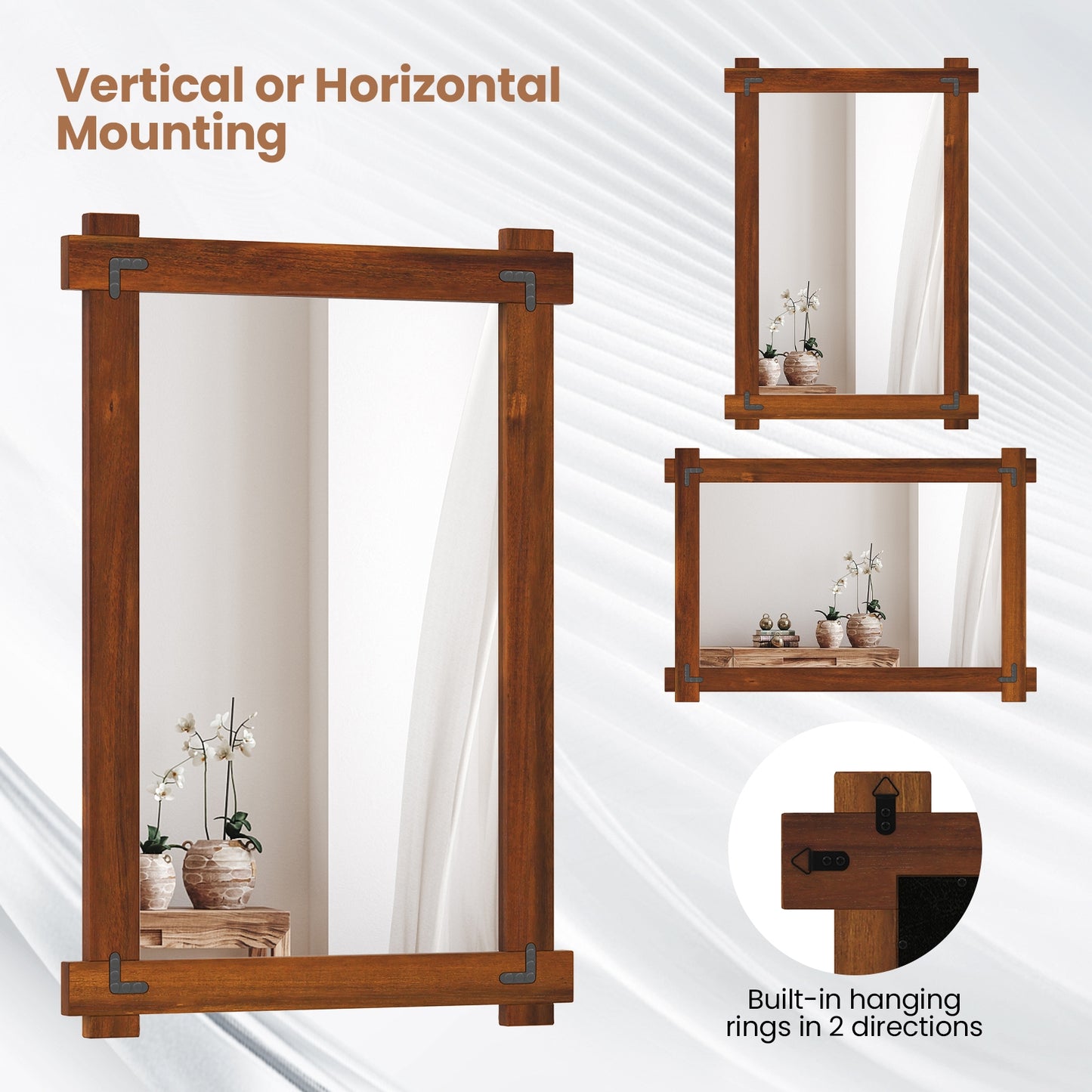 Wood Framed Mirror, Acacia Frame, Vintage Rivet Design, Brown-M, Brown Wall Mirrors at Gallery Canada