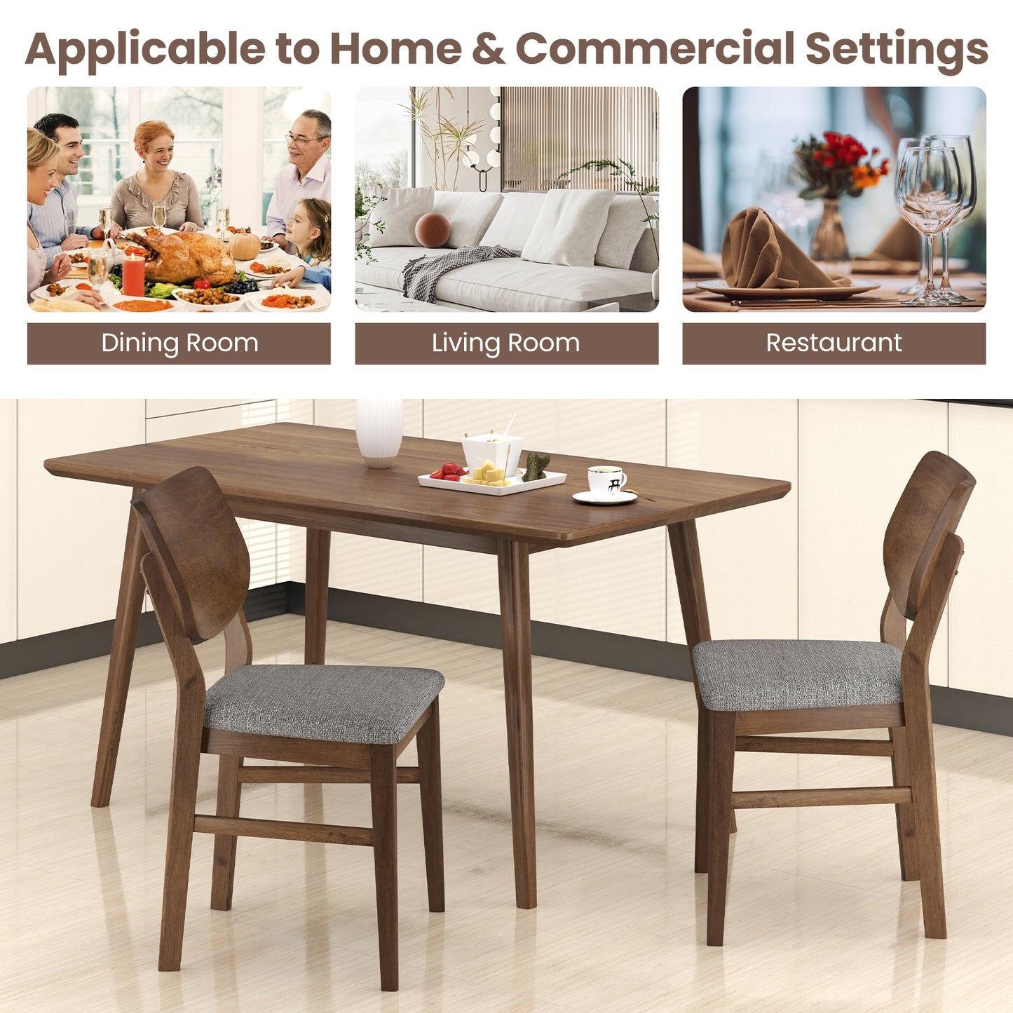 Farmhouse Upholstered Kitchen Chairs Set of 2, Rubber Wood Frame, Gray Dining Chairs at Gallery Canada
