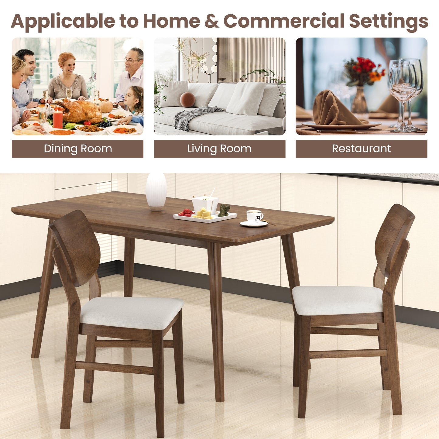 Farmhouse Upholstered Kitchen Chairs, Set of 2, Rubber Wood Frame, Walnut Dining Chairs at Gallery Canada