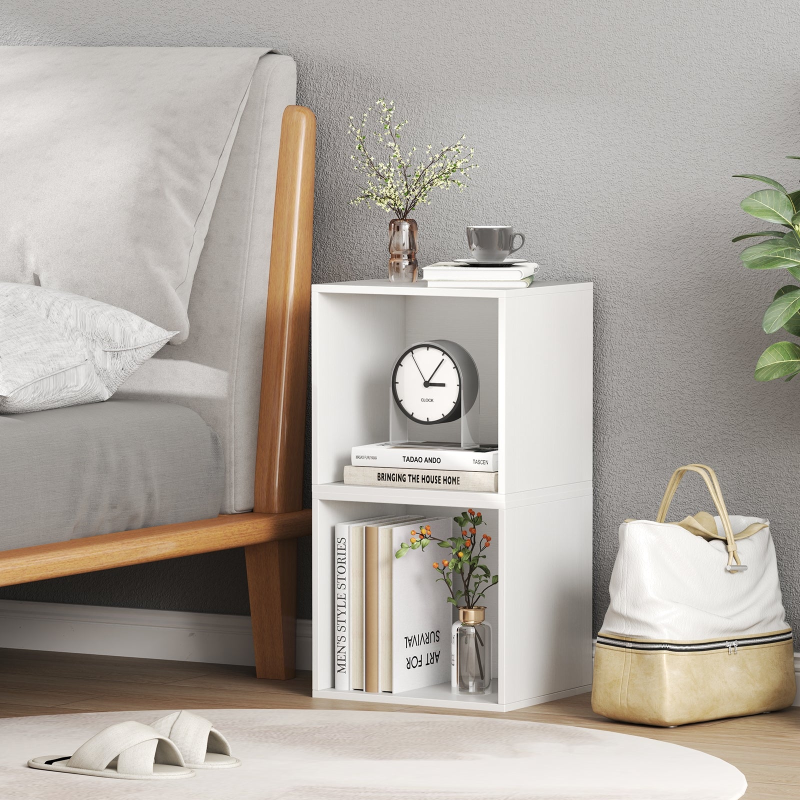 Cube Storage Organizer Stackable Open Book Shelf Wooden Display Shelving Unit, White Bookcases at Gallery Canada